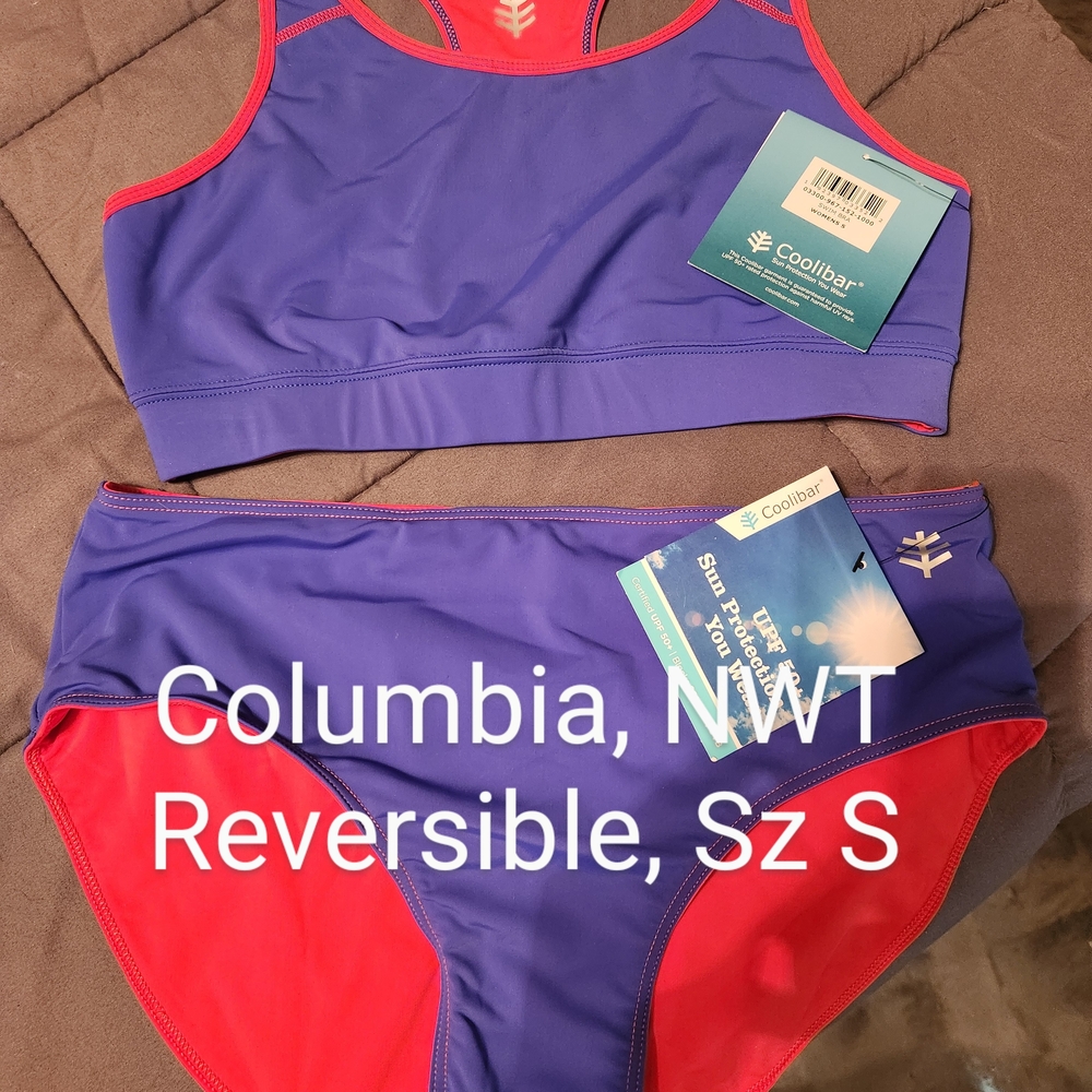 Coolibar Blue and Red Reversible Bikini Swim Set